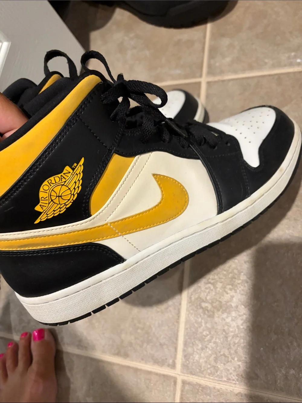 Jordan Mid-Top Sneakers in Black, White & Yellow